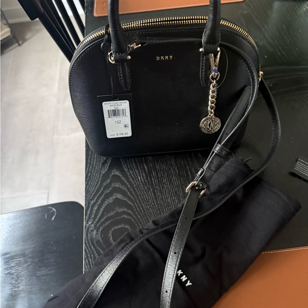 NWT   DKNY Black Crossbody Bag with Gold Accents